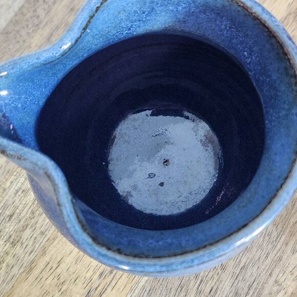 Blue and Brown Stoneware Mini Pitcher Blue Vintage Pitcher with Shell Accent - Picture 6 of 8